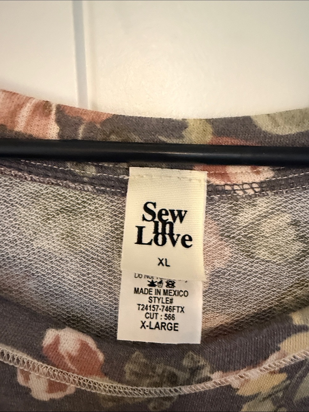 Sew In Love Gray long sleeve with Pink Rose Floral Print worn once!! - Picture 2 of 5
